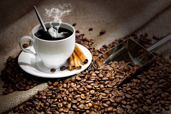 Hot Coffee with Cinnamon and Beans