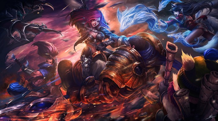 Katarina and other warriors from League of Legends