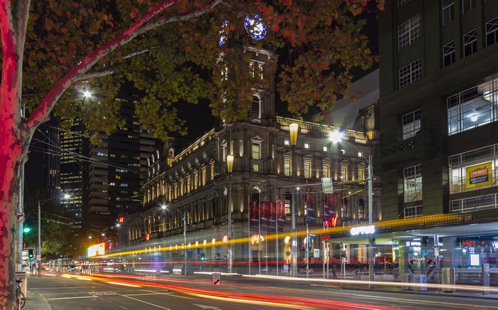 Melbourne Street at Night with Light Trails