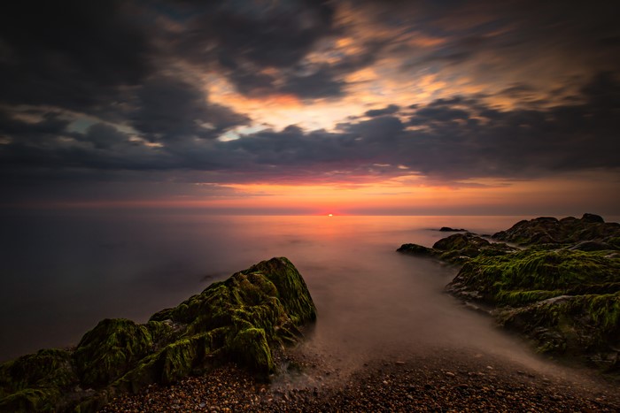 Sunset over the rocky coast of Greystones, Ireland