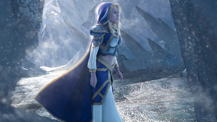 Cosplayer as Crystal Maiden from DOTA 2 in icy environment