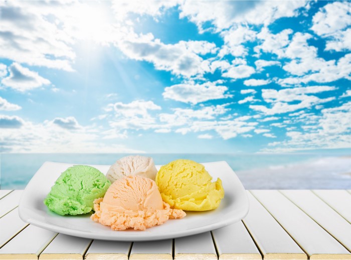 Four scoops of ice cream on a plate