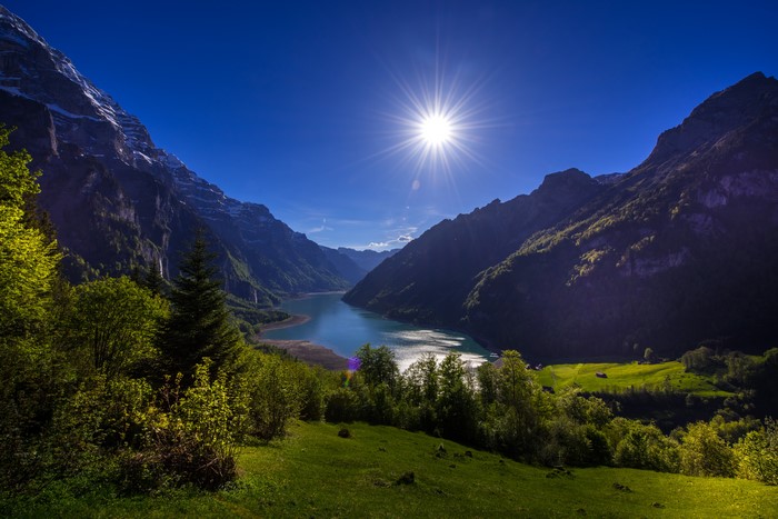 Lake Klontal Glarus Switzerland Mountains and Lake Scenery