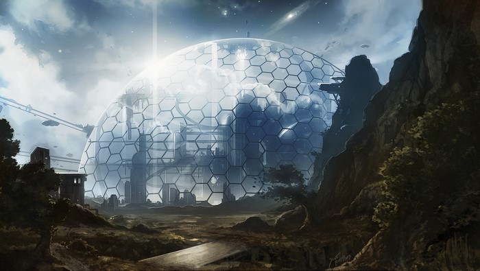 Fantastic world with a large dome structure