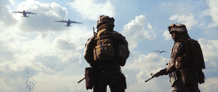 Soldiers and transport planes in Battlefield 3