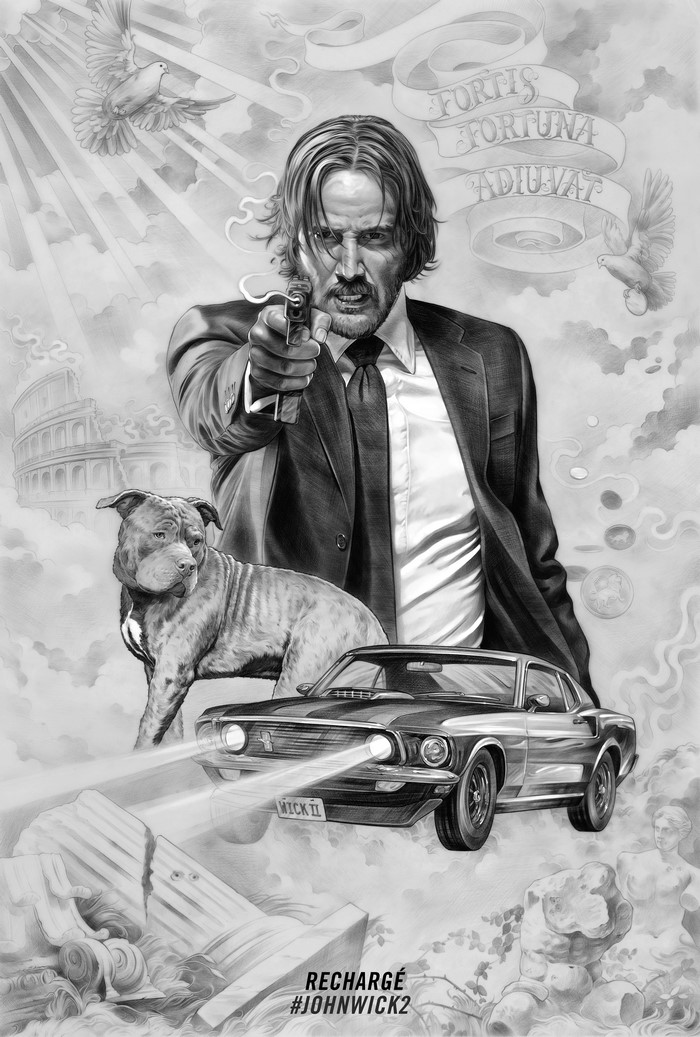 John Wick from John Wick: Chapter 2 with Dog and Car