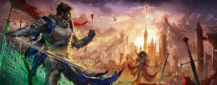 Knights and archers in a fantasy battle