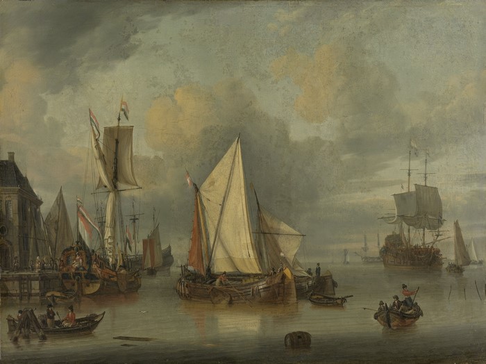 Ships in a Harbor by Calm Weather by Jan Claesz Rietschoof