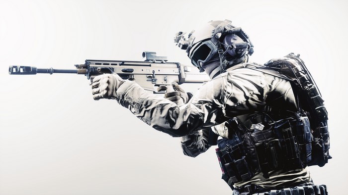Soldier aiming assault rifle, Battlefield 4