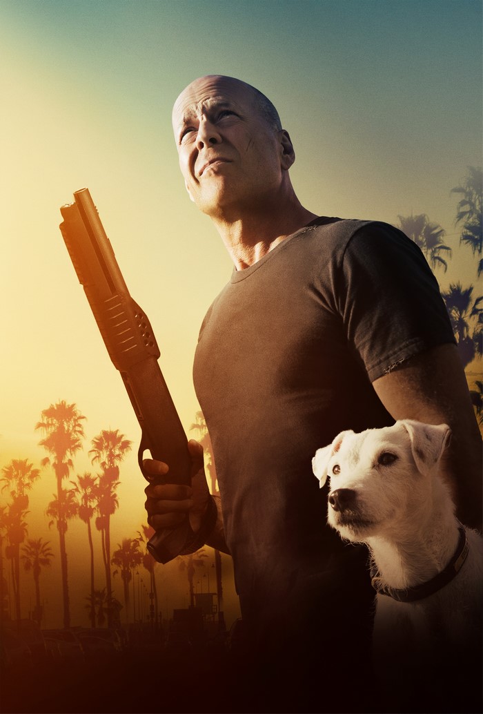 Bruce Willis with Shotgun and Dog in Venice