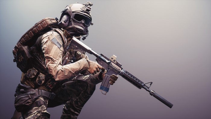 Soldier with Assault Rifle in Desert Camouflage