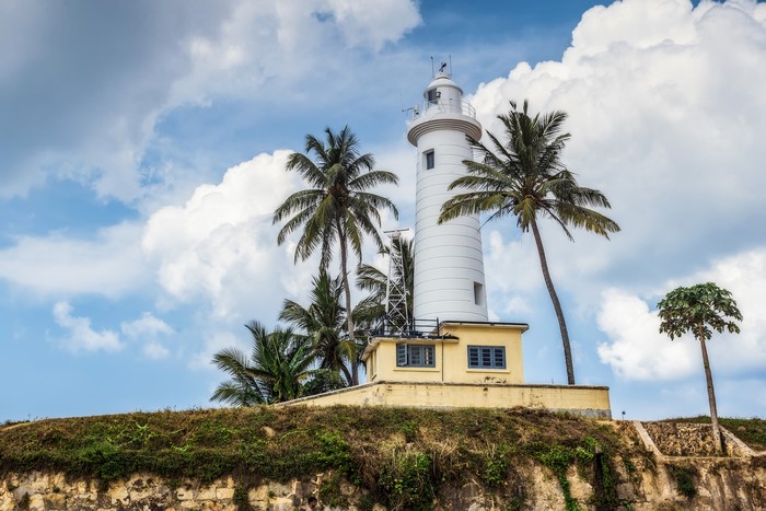 Galle Lighthouse, Sri Lanka with Palm Trees