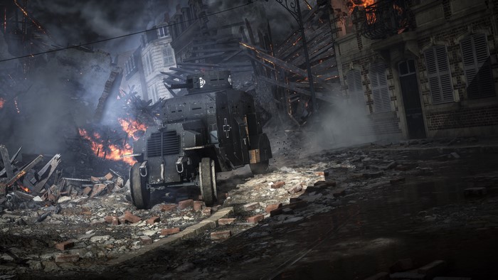 Battlefield 1 military vehicle in destroyed city