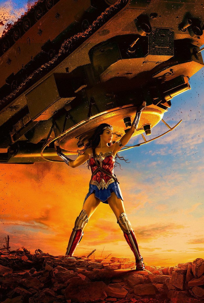 Wonder Woman lifting a tank