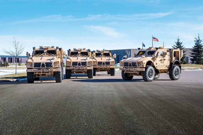 Oshkosh M-ATV military vehicles on asphalt