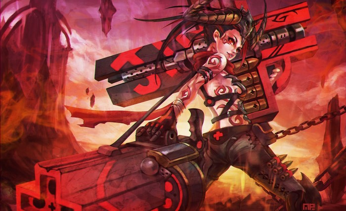 Jinx from League of Legends with a large cannon