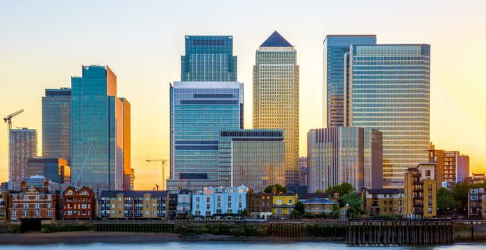 Canary Wharf skyscrapers and buildings in London, UK