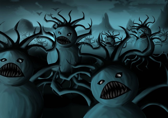Monsters with sharp teeth and thorny branches