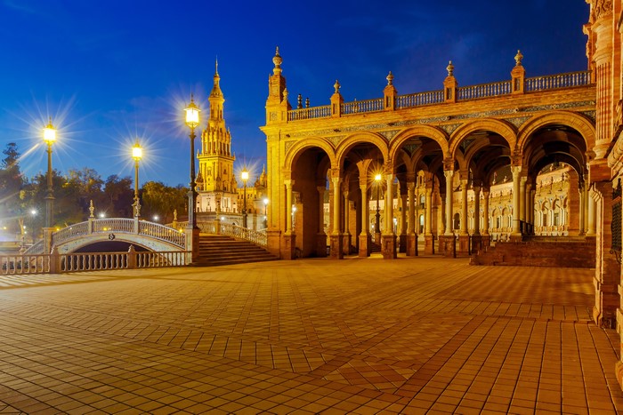 4K Seville Spanish Square at Night