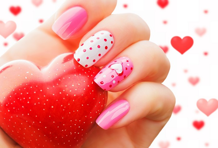 Valentine's Day Manicure with Hearts