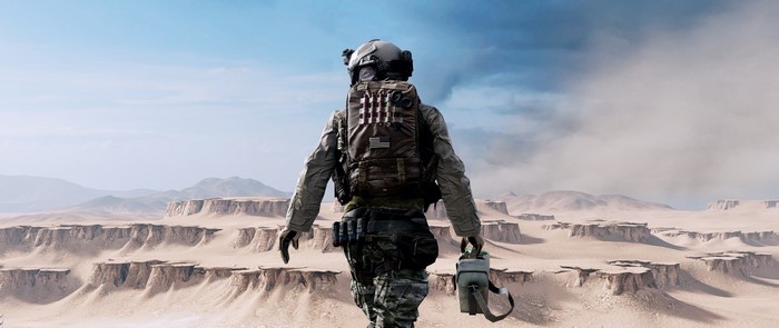 Soldier from Battlefield 4 in desert landscape