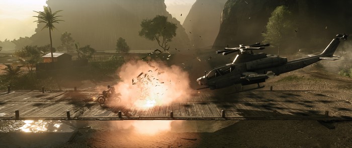 Battlefield 4 Helicopter firing on a motorcycle