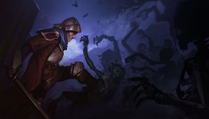 Warrior fighting undead in Diablo III