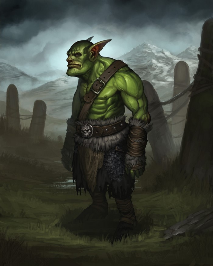 Orc warrior in a desolate landscape