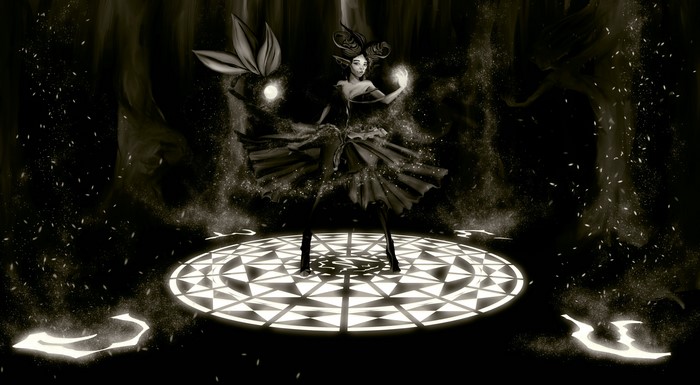 Fantasy woman with magic on a glowing circle