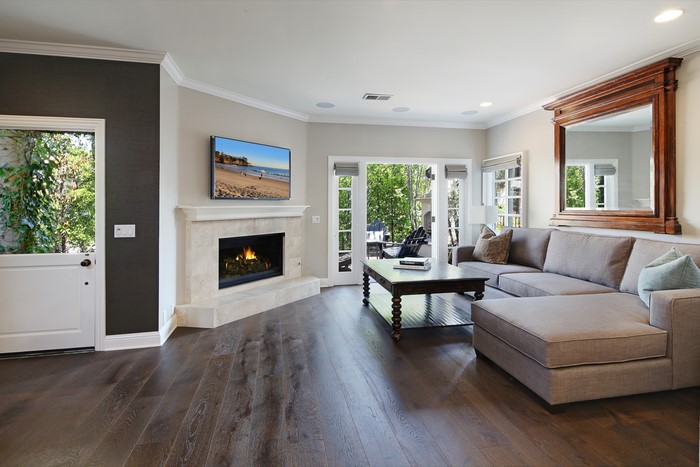 Living room with sofa and fireplace