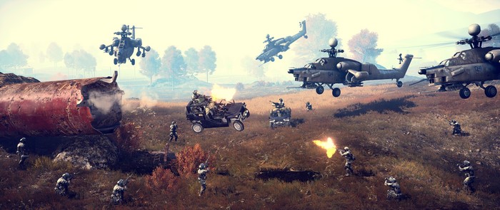 Battlefield 4 soldiers and helicopters in war
