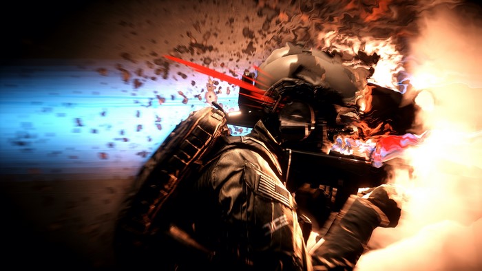 Soldier in Battlefield 4 with explosions