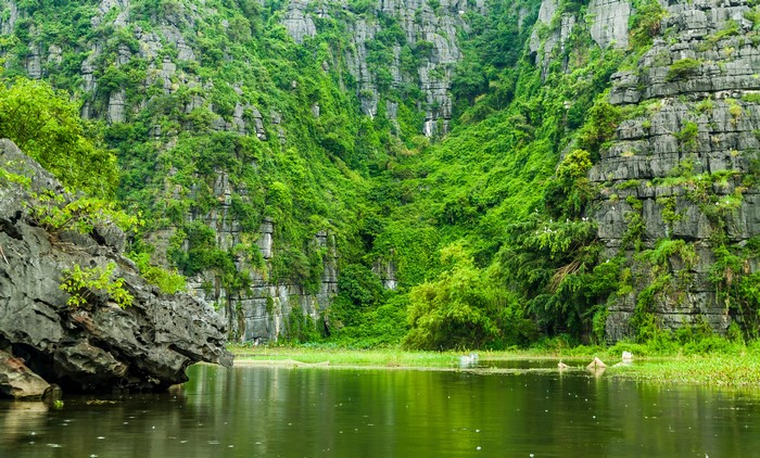 Vietnam karst landscape with river and vegetation
