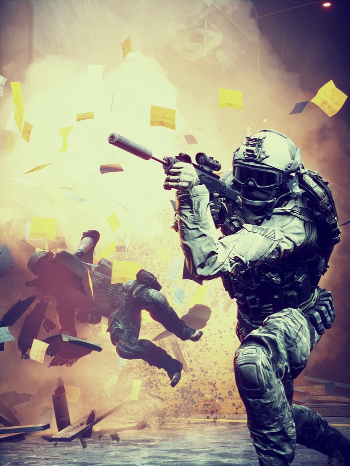 Soldiers in Battlefield 4 during an explosion