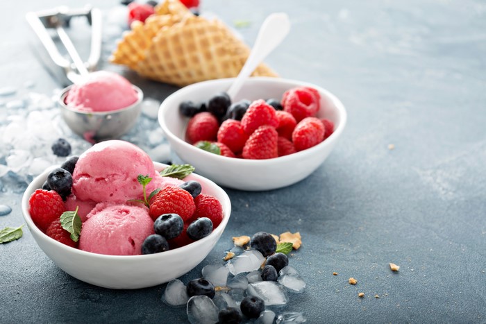 Berry Ice Cream with Raspberries and Blueberries