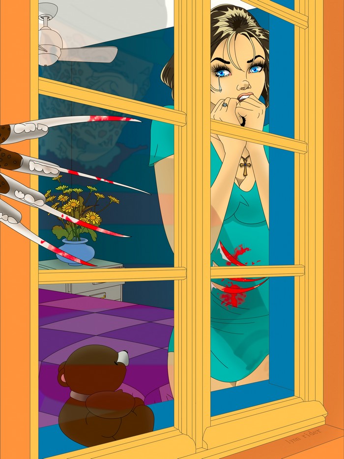 Freddy Krueger's Claws Attack a Crying Girl Through a Window