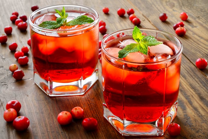 Two Cranberry Drinks with Mint and Cranberries