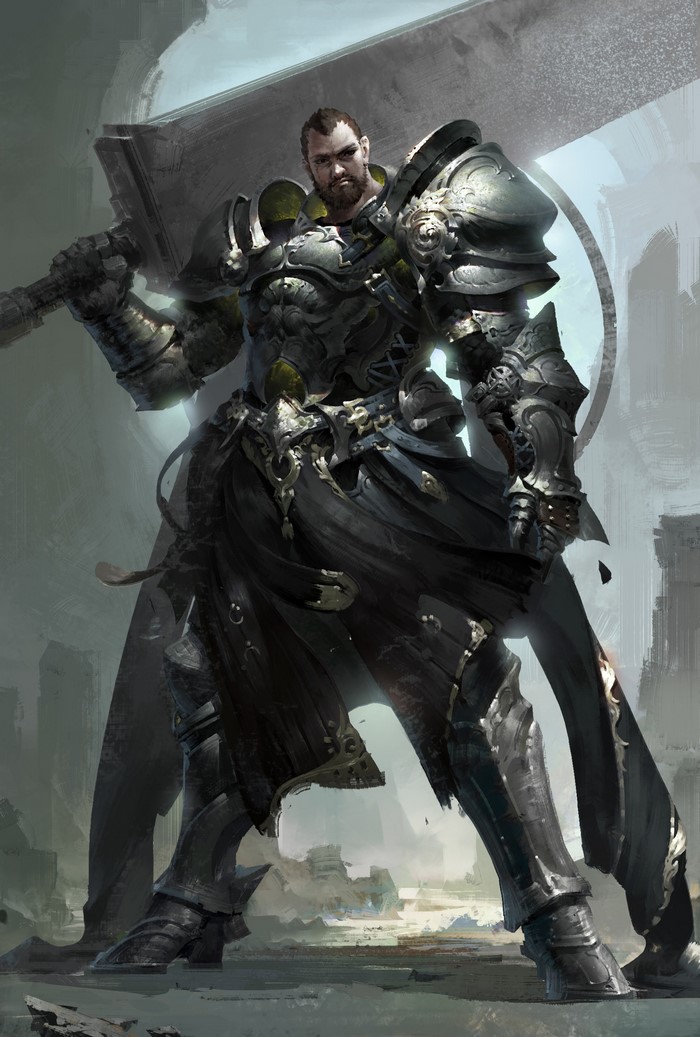 Armored warrior with a large hammer