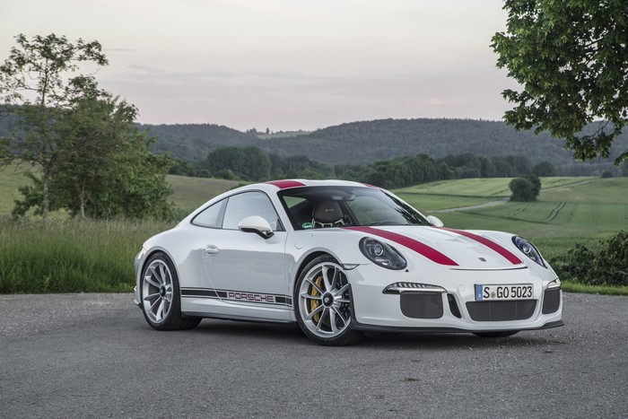 White Porsche 911 R with Red Stripes