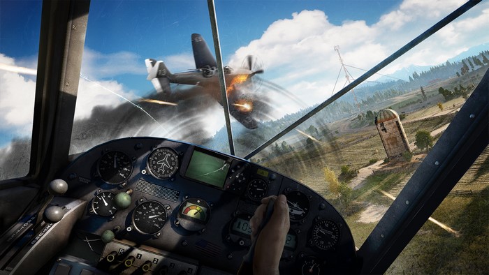Cockpit view of Far Cry 5 airplane combat