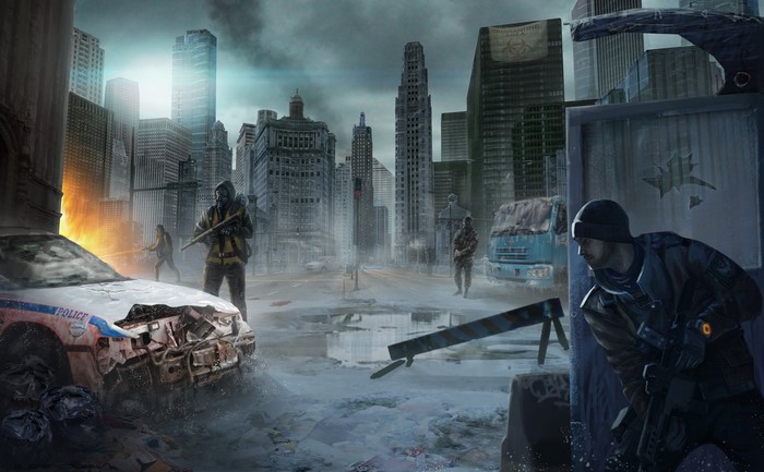 Soldiers in a post-apocalyptic city