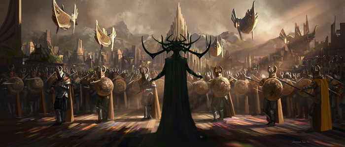 Hela from Thor: Ragnarok with Asgardian army