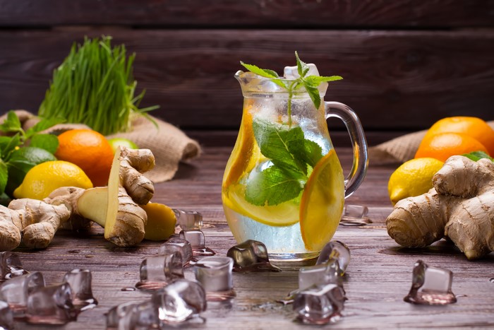 Pitcher of Lemonade with Ginger and Oranges