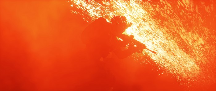 Soldier with rifle in fire, Battlefield 4