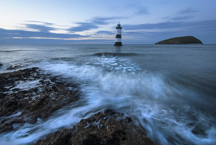 Penmon Lighthouse and Puffin Island at dusk, Anglesey