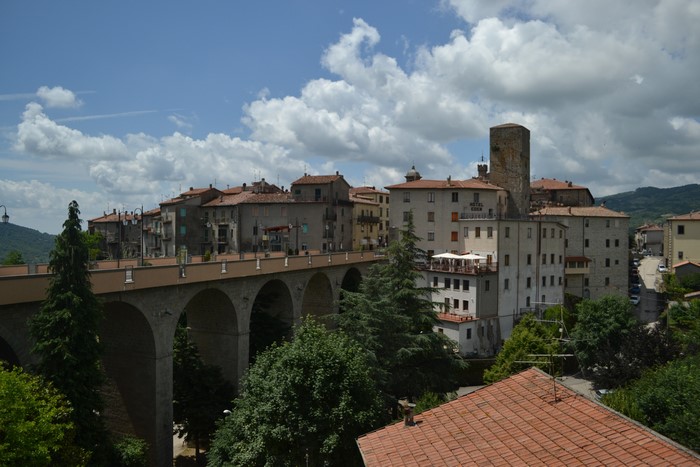 Santa Fiora, Tuscany, Italy with Bridge and Buildings