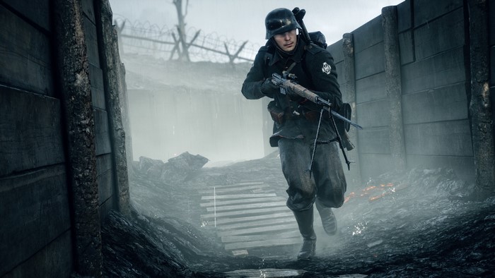 Soldier with rifle in trench in Battlefield 1