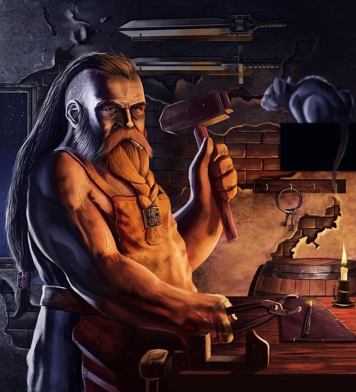 Dwarf blacksmith with hammer and tongs