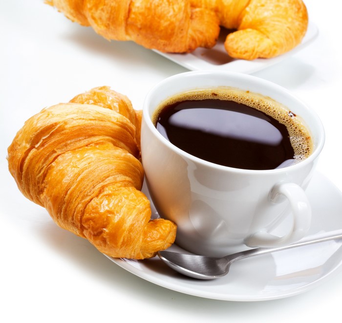 Coffee and Croissants on a White Plate