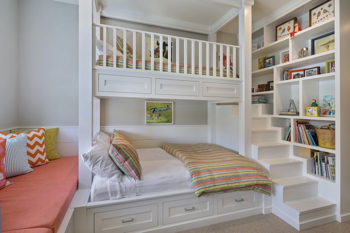 Bunk Bed with Built-in Stairs and Shelving